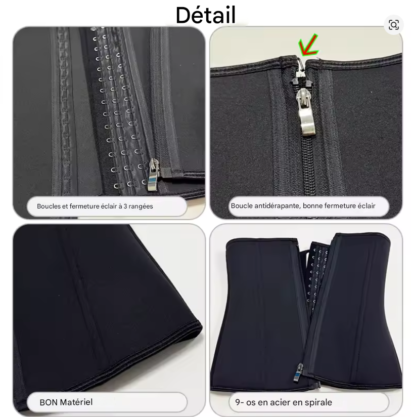 Gaine noire ajustable avec fermeture éclair – XXS à 6XL