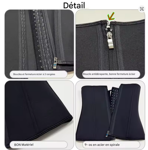 Gaine noire ajustable avec fermeture éclair – XXS à 6XL