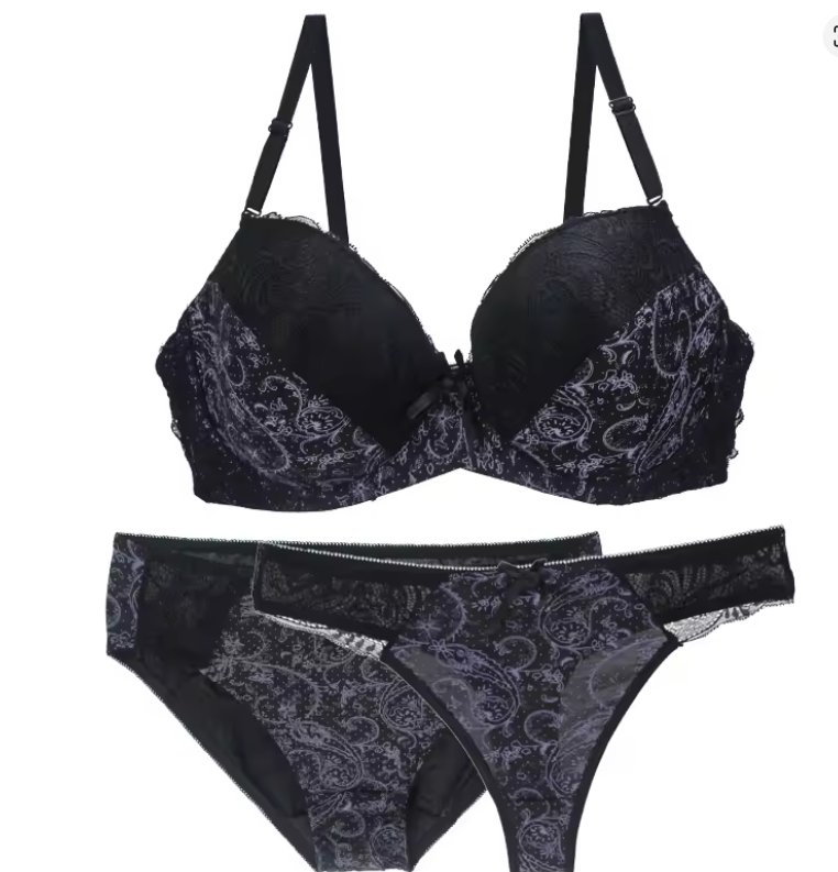 Ensemble Lingerie Push-Up Sans Couture – 3 Pièces | Bonnets B à F (70B à 95F)