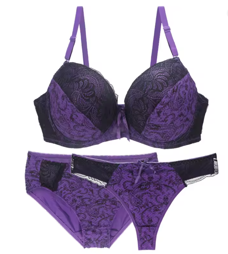 Ensemble Lingerie Push-Up Sans Couture – 3 Pièces | Bonnets B à F (70B à 95F)