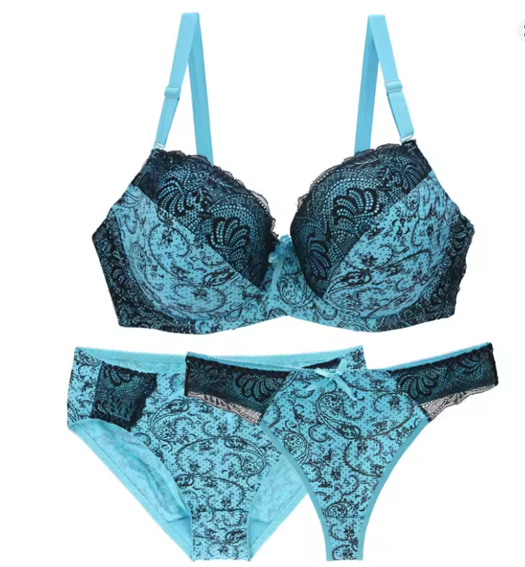 Ensemble Lingerie Push-Up Sans Couture – 3 Pièces | Bonnets B à F (70B à 95F)